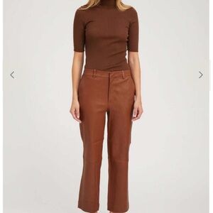 Women's Brown Leather Straight-Leg Trousers